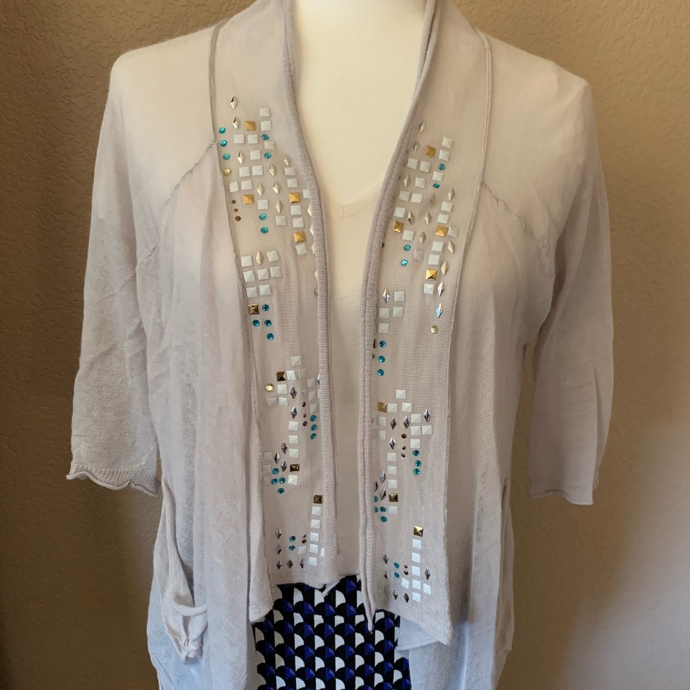 Free People Embellished Open Cardigan Gray Small
